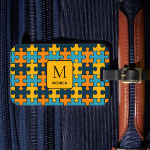Monogramm der modernen blauen und orangefarbenen P Gepäckanhänger