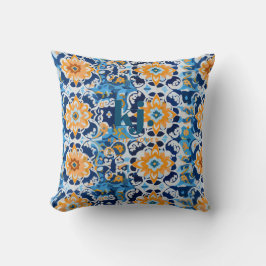 Monogramm der modernen blauen und orangen Tile Kissen
