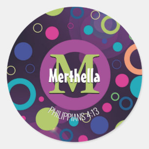 Monogramm der modernen farbigen Kreise, LILA Runder Aufkleber