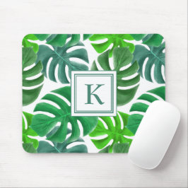 Monogramm der modernen grünen botanischen Palme-Bl Mousepad