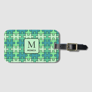 Monogramm der modernen grünen Puzzleteile Gepäckanhänger