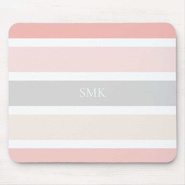 Monogramm der modernen rosa grauen und cremeweiten mousepad (Vorne)