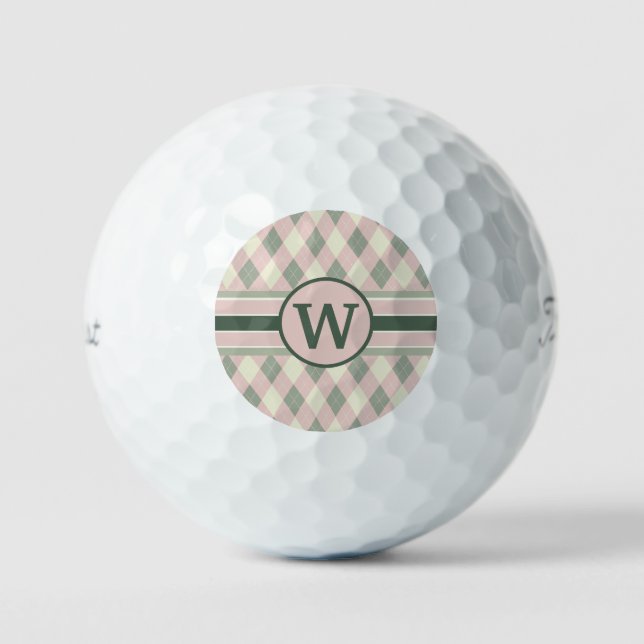 Monogramm der modernen rosa und grünen Raute Golfball (Vorderseite)