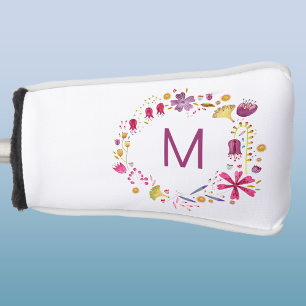 Monogramm der modernen Wasserfarben-Wild-Blume Golf Headcover