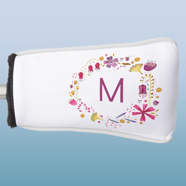 Monogramm der modernen Wasserfarben-Wild-Blume Golf Headcover (Modern monogram initial personalized watercolor wildflower floral golf putter head cover)