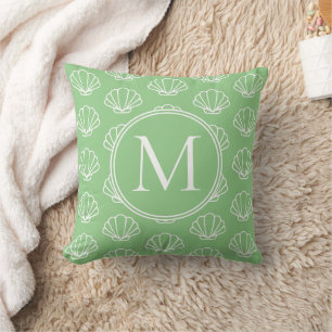 Monogramm der Muscheln der Skala Grün und Weiß Kissen