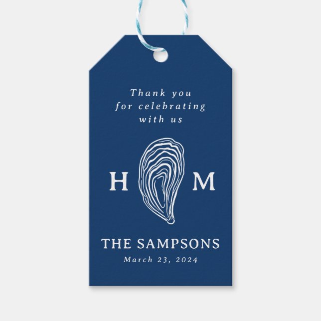 Monogramm der Nautic Oyster-Muschel mit Hochzeitda Geschenkanhänger (Vorderseite)