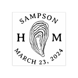 Monogramm der Nautic Oyster-Muschel mit Name Date Gummistempel