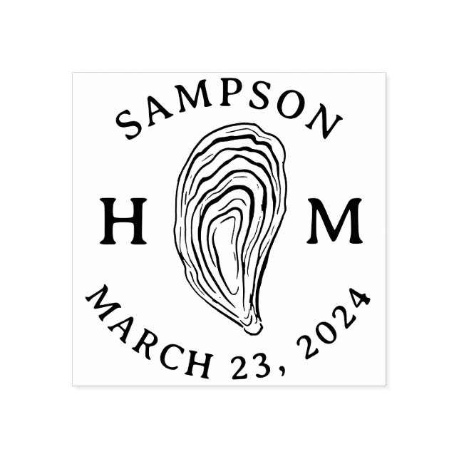 Monogramm der Nautic Oyster-Muschel mit Name Date Gummistempel (Prägung)