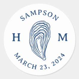 Monogramm der Nautic Oyster-Muschel mit Name Date Runder Aufkleber