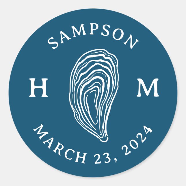 Monogramm der Nautic Oyster-Muschel mit Name Date Runder Aufkleber (Vorderseite)