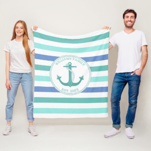 Monogramm der Nautical Anchor Seafoam Stripe-Famil Fleecedecke