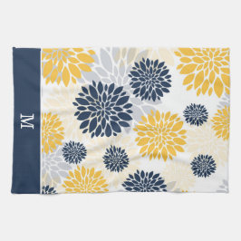 Monogramm der Navy Blue Gold Blume Geschirrtuch