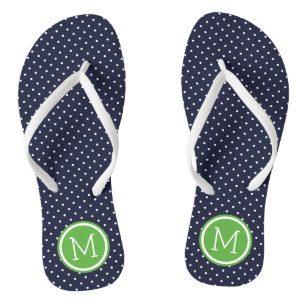 Monogramm der Navy und der grünen Tiny Dots Flip Flops