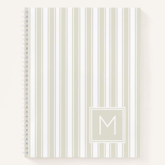 Monogramm der neutralen Beige und des weißen Ticke Notizbuch (Vorderseite)