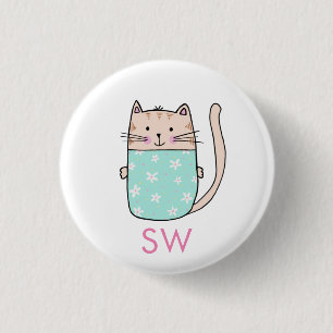 Monogramm der niedlichen floralen Katzen Button