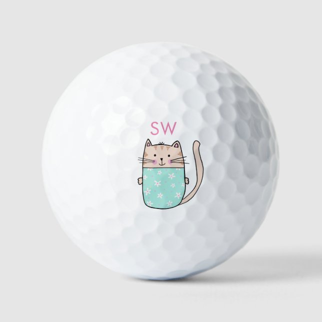 Monogramm der niedlichen floralen Katzen Golfball (Vorderseite)