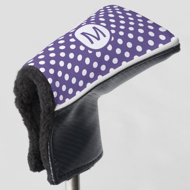 Monogramm der niedlichen Lila und weißen Polka-Dos Golf Headcover (3/4 Vorderseite)