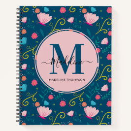 Monogramm der niedlichen Navy Blue Pink Butterfly- Notizbuch