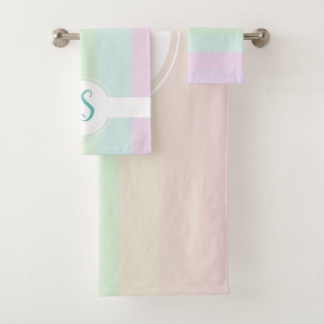 Monogramm der Niedlichen Rainbow-Farb-Pastel Badhandtuch Set (Insitu)