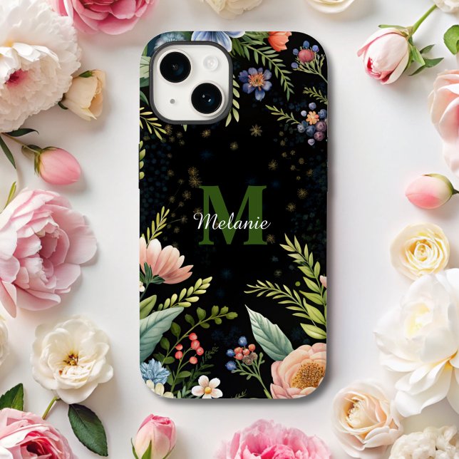Monogramm der niedlichen schwarzen Wildblume Case-Mate iPhone Hülle (Von Creator hochgeladen)