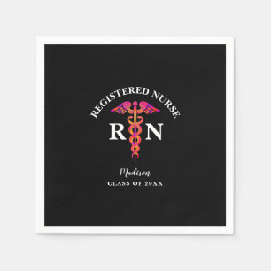 Monogramm der Nurse RN Black Hot Pink Graduation P Serviette