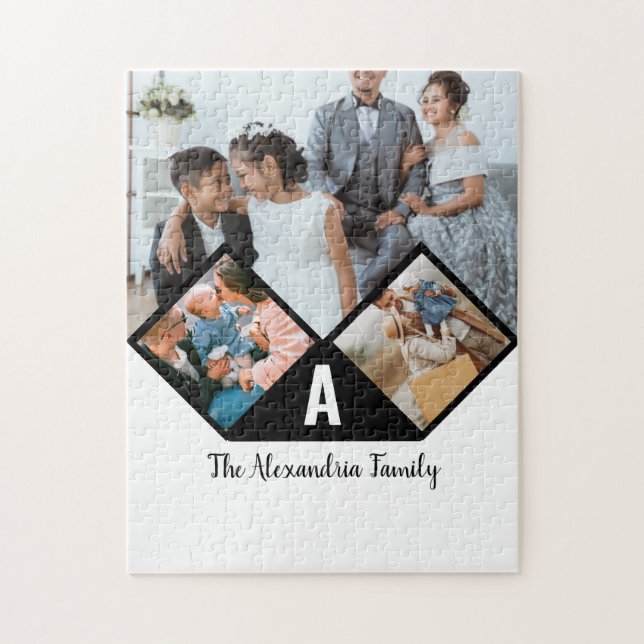 Monogramm der personalisierten 3-Foto-Collagen Puzzle (Vertikal)