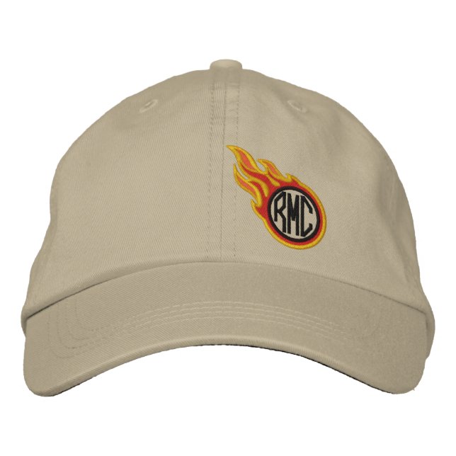 Monogramm der personalisierten Racing Flames Bulle Bestickte Baseballkappe (Vorderseite)