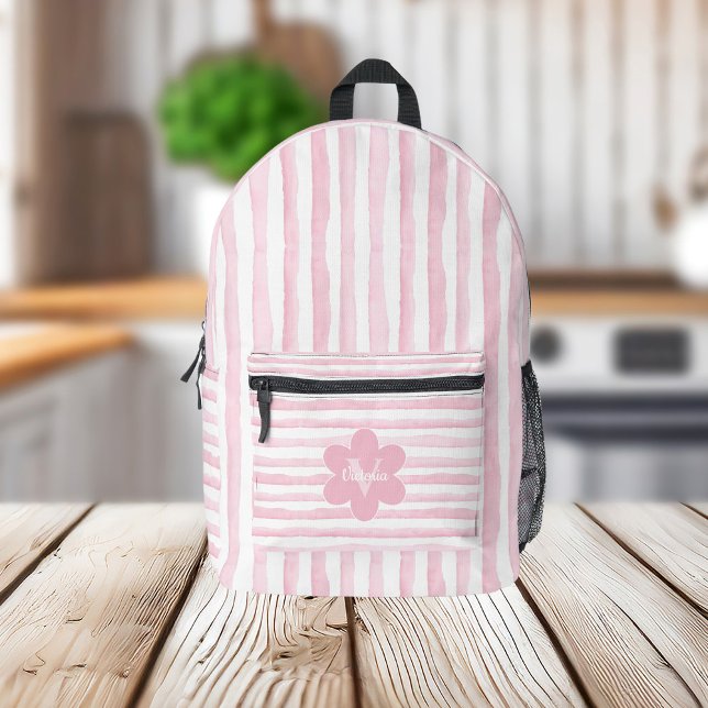 Monogramm der pinken und weißen Wasserfarben Strei Bedruckter Rucksack (Von Creator hochgeladen)