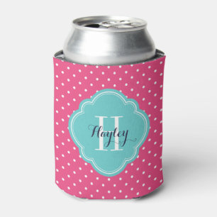 Monogramm der Polka-Dosen (Hot Pink und Türkis) Dosenkühler
