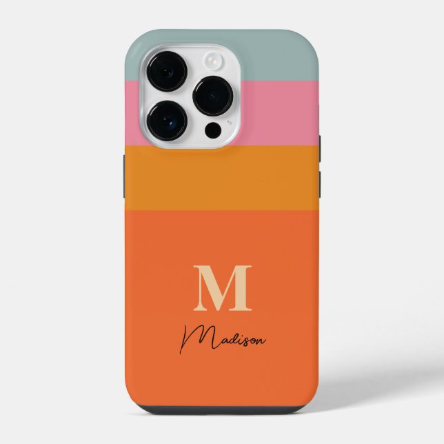 Monogramm der Retro-Farbblöcke iPhone Hülle (Rückseite)