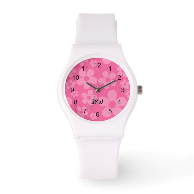 Monogramm der rosa Blume Armbanduhr (Vorderseite)