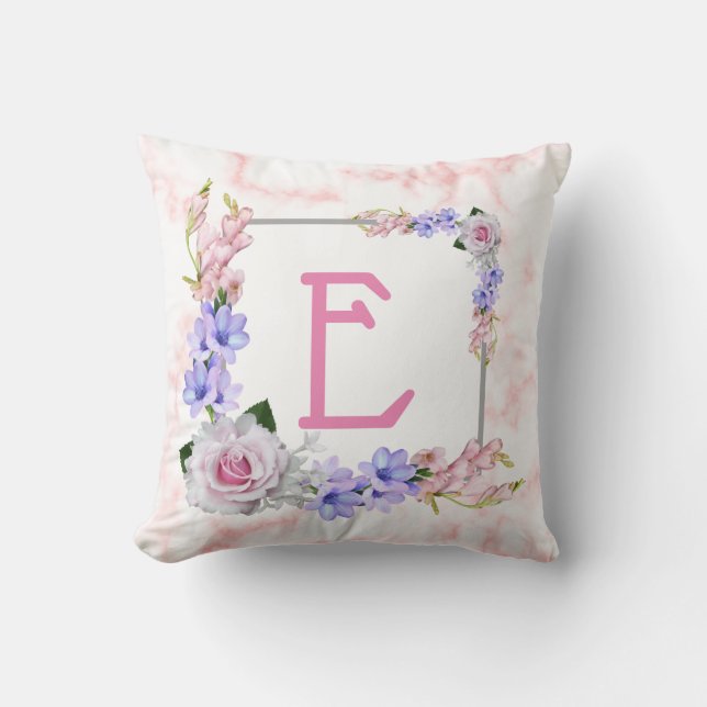 Monogramm der rosa Marmorplatte der Rose Kissen (Vorderseite)