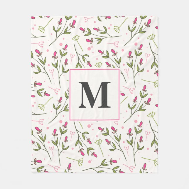 Monogramm der rosa und grünen Wildblumen Fleecedecke (Vorderseite)