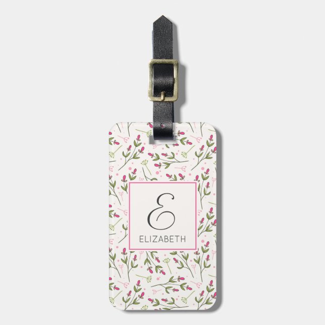 Monogramm der rosa und grünen Wildblumen Gepäckanhänger (Vorderseite vertikal)