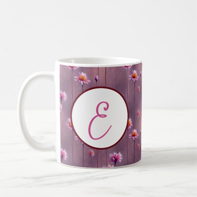 Monogramm der rosa und orangefarbenen Blume Kaffeetasse (Links)