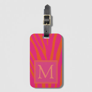Monogramm der rosa und orangefarbenen Zebra-Streif Gepäckanhänger
