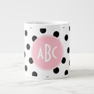 Monogramm der rosa weißen und schwarzen Polka-Punk Jumbo-Tasse