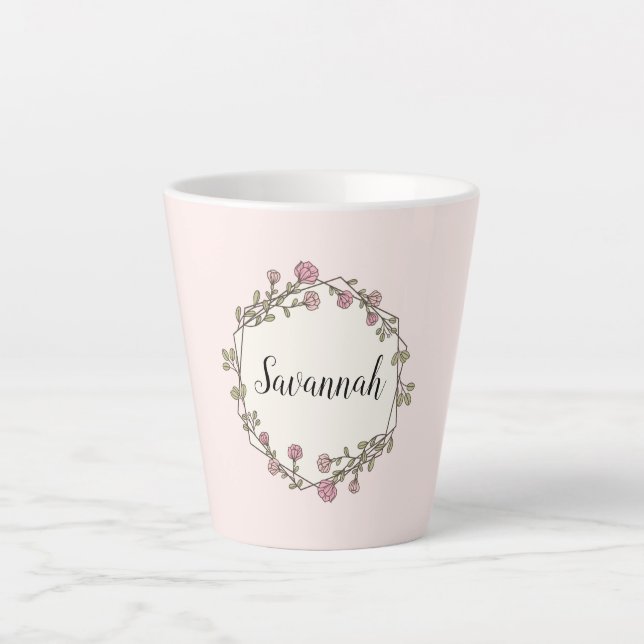 Monogramm der rosa Wildblume Wreath Individuelle N Milchtasse (Vorderseite)