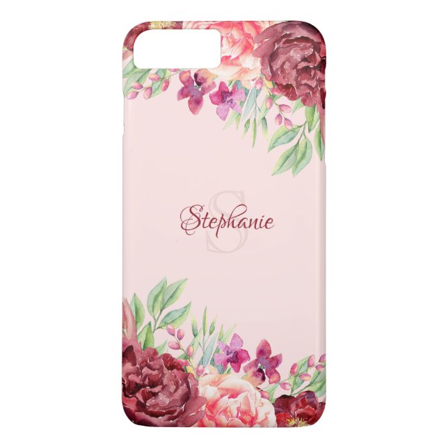Monogramm der Rose Burgund Peach Blush Floral Case-Mate iPhone Hülle (Rückseite)