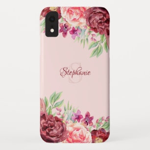 Monogramm der Rose Burgund Peach Blush Floral Case-Mate iPhone Hülle