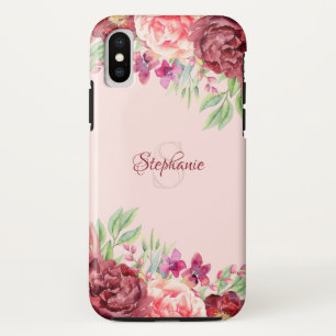 Monogramm der Rose Burgund Peach Blush Floral Case-Mate iPhone Hülle