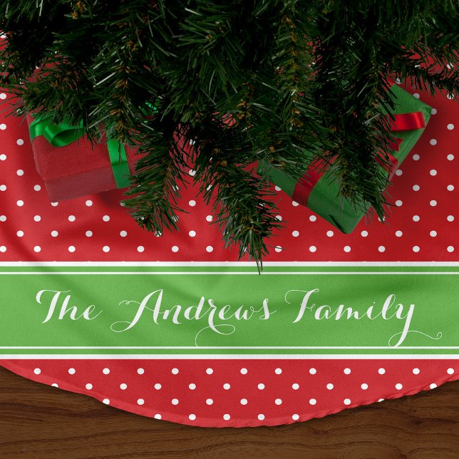 Monogramm der roten und grünen Preppy-Dosen Polyester Weihnachtsbaumdecke (Von Creator hochgeladen)