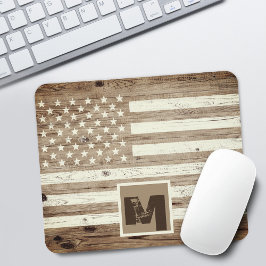 Monogramm der Rustic Wood USA Flag Mousepad