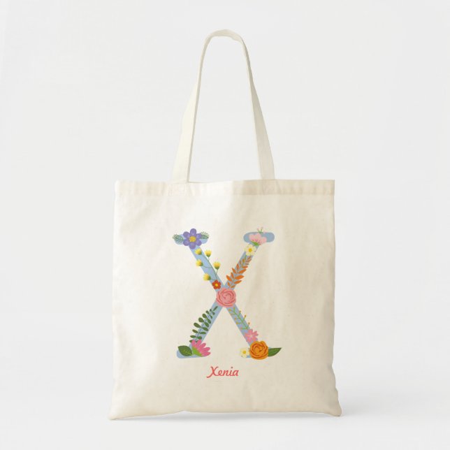 Monogramm der rustikalen Whimsikalen Blume (X) Tragetasche (Vorne)