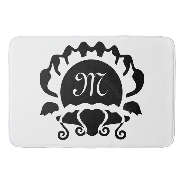 Monogramm der schwarzen Clam-Silhouette Badematte (Vorderseite)