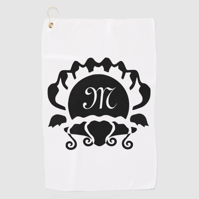 Monogramm der schwarzen Clam-Silhouette Golfhandtuch (Vorderseite)