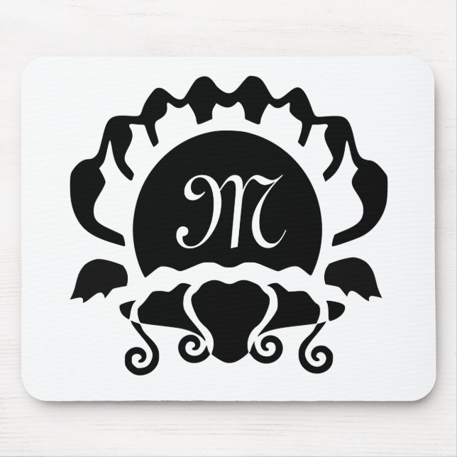 Monogramm der schwarzen Clam-Silhouette Mousepad (Vorne)