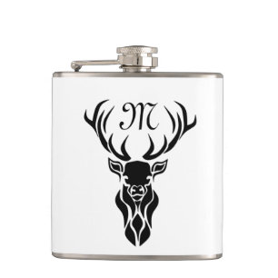 Monogramm der schwarzen Stag-Silhouette Flachmann