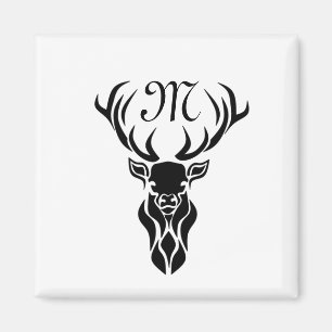 Monogramm der schwarzen Stag-Silhouette Magnet